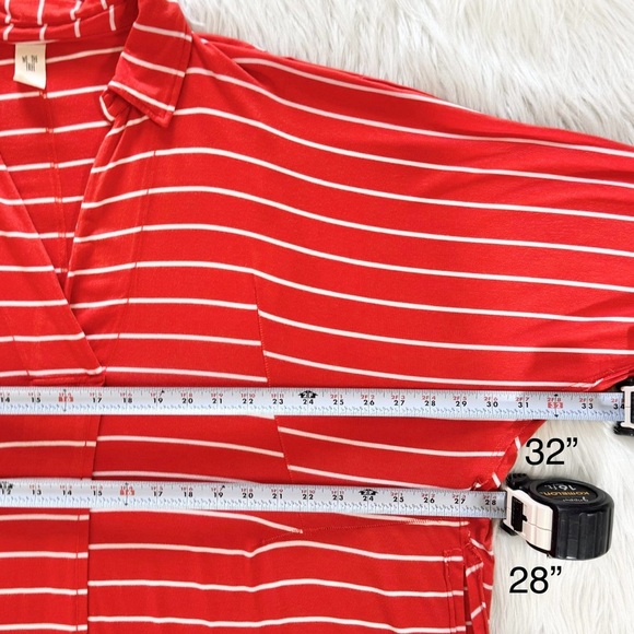 Free People Orange Stripe Dolman Sleeve Surplice V Neck Knit Relaxed Tunic Top L - Picture 11 of 12